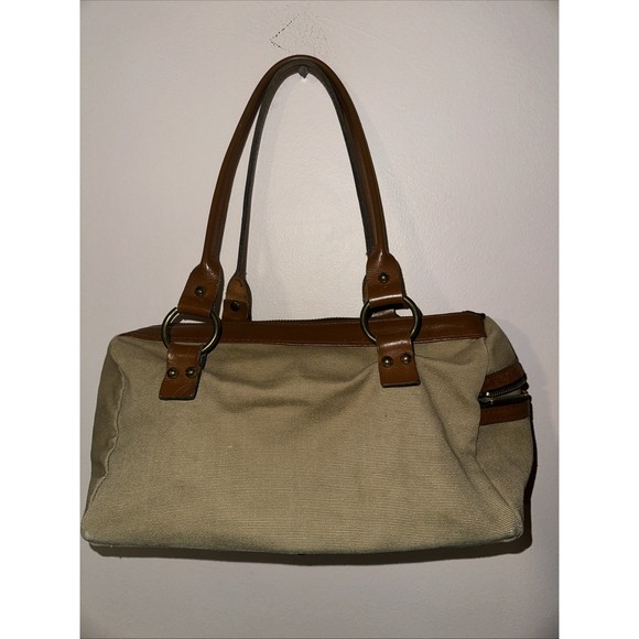Daveys Vintage Canvas Bag Tote Zipper Side Pocket Light Brown Leather Trim USA - Picture 2 of 13
